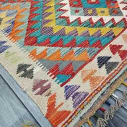 Classic Rug, Handmade Artisan Afghan Turkish Scandinavian Navajo Bohemian Wool Flatweave Multicolour Kilim Rug 148x100 cm - thumbnail 2