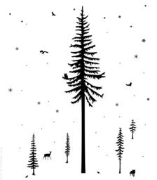 Mountain Pine Tree Wall Decal Forest Animals Vinyl Decor