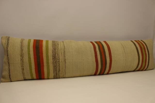 Vintage Turkish Kilim Pillow Cover, Wool Lumbar Cushion - 12x47 - image 1