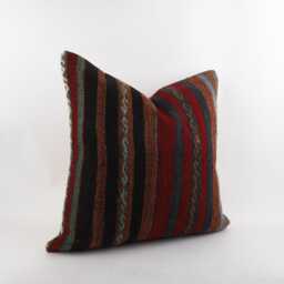 Vintage Turkish Kilim Pillow, Handwoven Wool Bohemian Cushion - 24''x24'' - thumbnail 2