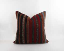 Vintage Turkish Kilim Pillow, Handwoven Wool Bohemian Cushion - 24''x24''