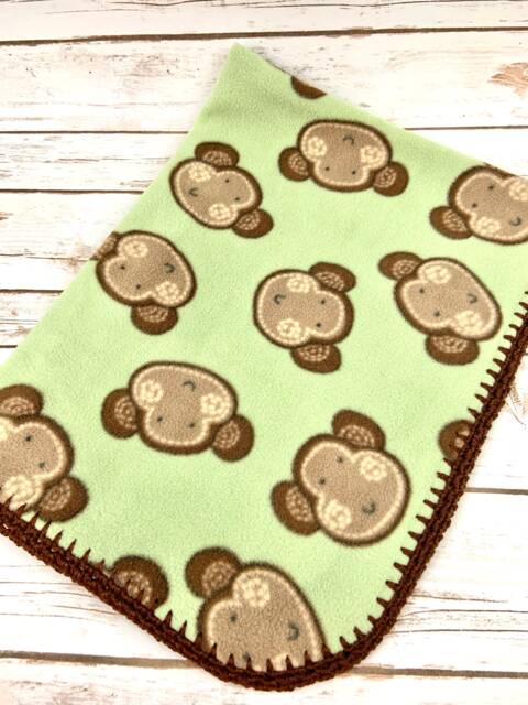 Crochet Edge Fleece Baby Blanket, Shower Gift, Stroller Receiving Gift Basket Idea, Boy - image 1