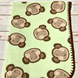 Crochet Edge Fleece Baby Blanket, Shower Gift, Stroller Receiving Gift Basket Idea, Boy - thumbnail 3