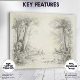 Monochrome Woodland Clearing Pencil Sketch Landscape Canvas Wall Art Print Decor Picture Ready To Hang - thumbnail 1