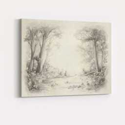 Monochrome Woodland Clearing Pencil Sketch Landscape Canvas Wall Art Print Decor Picture Ready To Hang - thumbnail 4
