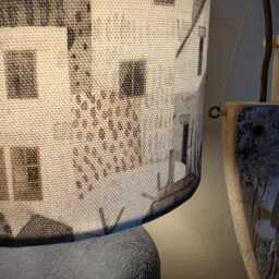 Handmade Lampshade Watercolor Village Houses Fabric Drum, Neutral Grey Townscape Light Shade For Table/Floor Lamp Or Ceiling Pendant - thumbnail 4