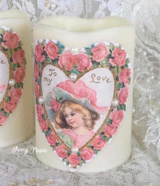 Shabby Chic Flameless Candle Pink Rose Valentine Heart Decor - image 1