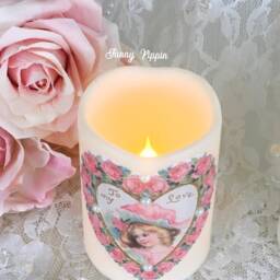 Shabby Chic Flameless Candle Pink Rose Valentine Heart Decor - thumbnail 2
