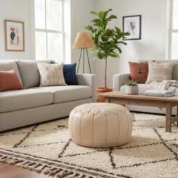 Next Day Delivery Prefilled Handmade Leather Moroccan Pouf Ottoman - Boho Home Decor - thumbnail 2