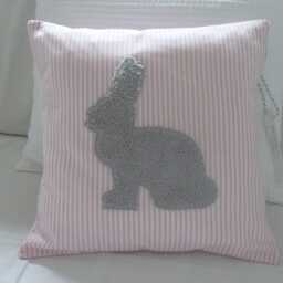 Pillowcase Made Of Striped/Vichy Check/Rabbit Appliqu?? in Cuddly Terry Cloth With Embroidered Name Mint, Pink, Grey, Light Blue, Beige - thumbnail 3