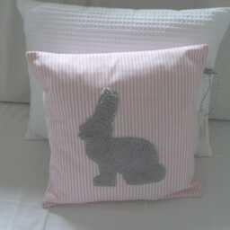 Pillowcase Made Of Striped/Vichy Check/Rabbit Appliqu?? in Cuddly Terry Cloth With Embroidered Name Mint, Pink, Grey, Light Blue, Beige - thumbnail 2