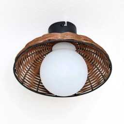 Rattan Flush Mount Ceiling Light - Boho Woven Wall Sconce - thumbnail 1