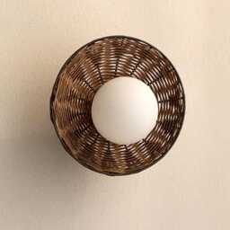 Rattan Flush Mount Ceiling Light - Boho Woven Wall Sconce - thumbnail 2