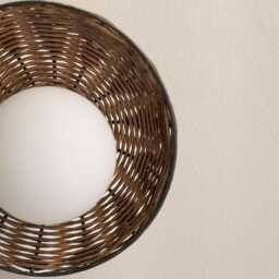 Rattan Flush Mount Ceiling Light - Boho Woven Wall Sconce - thumbnail 3