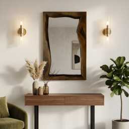 Walnut Live Edge Mirror, Bathroom Wood Wall Rustic Modern Home Decor - thumbnail 2