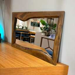 Walnut Live Edge Mirror, Bathroom Wood Wall Rustic Modern Home Decor - thumbnail 3