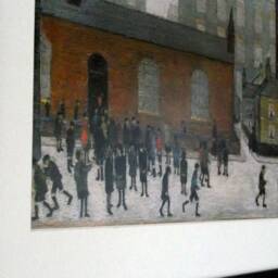 L S Lowry Authentic Art Print - Coming Out Of School Black Frame With Mount & Textured Image - thumbnail 3