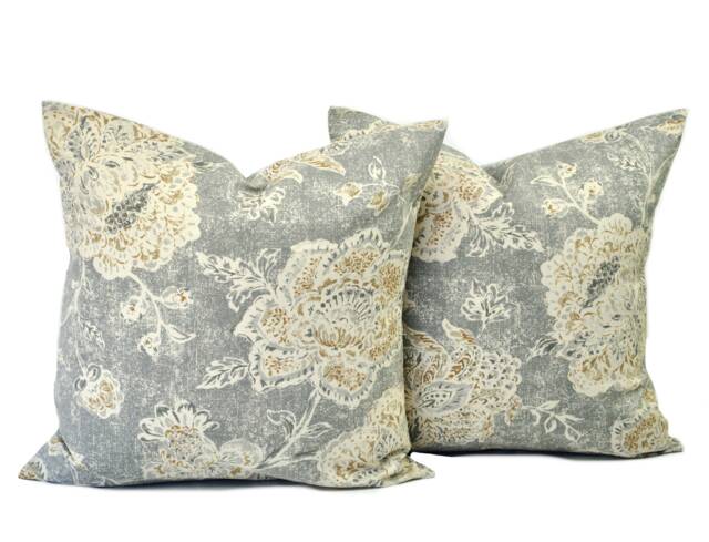Two High Quality Magnolia Pillow Covers, Slate Grey Pillow, Cushion, Decorative Throw Tan Pillow - image 1