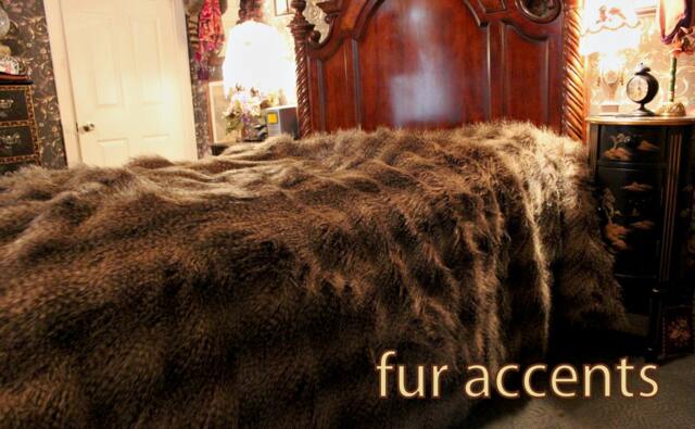 Fur Accents Faux Fur Bedspread/Comforter Gray Brown Raccoon - image 1