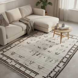 Handmade Moroccan Wool Rug Modern Berber Kilim, Black & Gray Decor - thumbnail 3