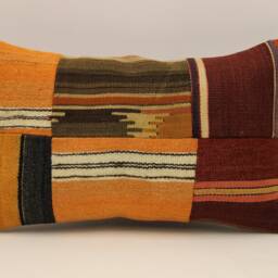 Turkish Kilim Pillow Cover, Vintage Wool Patchwork Lumbar Cushion - 12x20 In - thumbnail 2