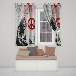 Red Peace Symbol Distressed Figure Graffiti Elegant Modern Artwork For Home Decor Readymade Eyelet Ring Top Thermal 100% Blackout Curtains - thumbnail 2