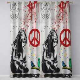 Red Peace Symbol Distressed Figure Graffiti Elegant Modern Artwork For Home Decor Readymade Eyelet Ring Top Thermal 100% Blackout Curtains - thumbnail 3