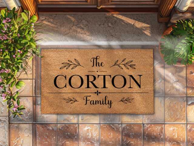 Two-Tone Bold Serif Centrepiece - Personalised Family Name Coir Doormat - image 1