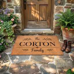 Two-Tone Bold Serif Centrepiece - Personalised Family Name Coir Doormat - thumbnail 3