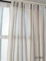 Rustic Linen Striped Curtains, Farmhouse Window Panels, Rod Pocket Or Tab Top With Wooden Buttons, Neutral Tie Drapes