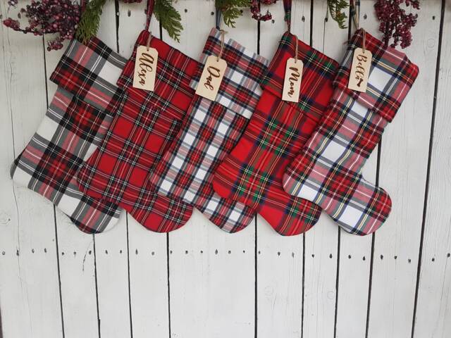 Red Plaid Christmas Stockings With Cuff, Red Farmhouse - image 1