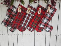 Red Plaid Christmas Stockings With Cuff, Red Farmhouse - thumbnail 1