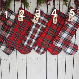 Red Plaid Christmas Stockings With Cuff, Red Farmhouse - thumbnail 2