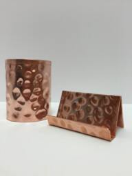 Hammered Copper Desk Set Business Card & Pencil Holder - thumbnail 1