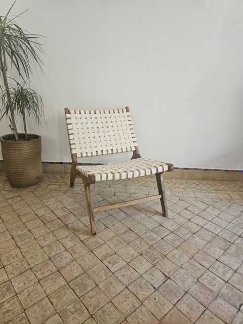 Moroccan Armchair in Nutwood With Natural Leather - image 1