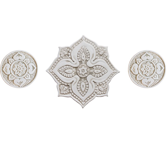 Beige Mandala Ceramic Tile Wall Art, Bathroom Decor, Set Of 3 - image 1