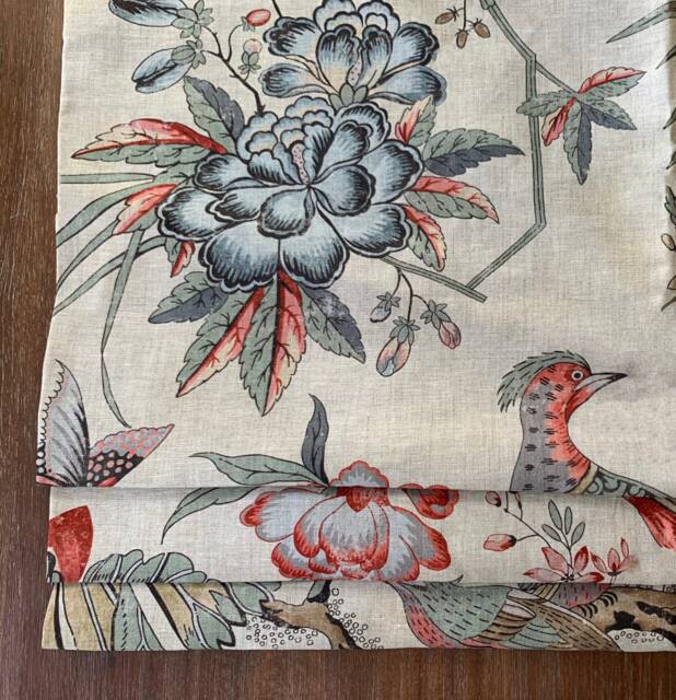 Thibaut Villeneuve Coral On Flax Faux Roman Shade Valence Floral Beige Blush Living Room Dining