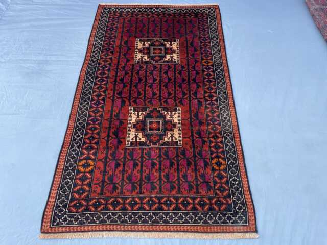 3x6 Afghan Baluchi Tribal Rug - Hand-Knotted Wool Runner With Dual Medallions Vintage Boho Area For Entryway, Hallway Or Office - image 1