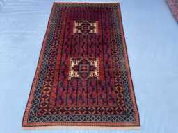 3x6 Afghan Baluchi Tribal Rug - Hand-Knotted Wool Runner With Dual Medallions Vintage Boho Area For Entryway, Hallway Or Office - thumbnail 1
