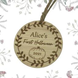 Personalised Halloween Bauble With Name & Date, Pumpkin Ornament Decoration Keepsake Bauble, Baby's First Plaque - thumbnail 3