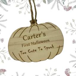 Personalised Halloween Bauble With Name & Date, Pumpkin Ornament Decoration Keepsake Bauble, Baby's First Plaque - thumbnail 2