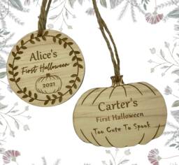 Personalised Halloween Bauble With Name & Date, Pumpkin Ornament Decoration Keepsake Bauble, Baby's First Plaque - thumbnail 1