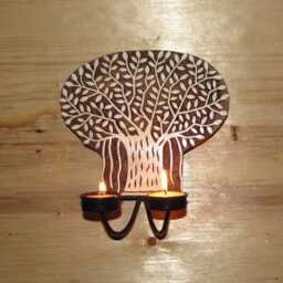 Textile Wooden Block Carved Sconce, Wall Hanging Tea Light Candle Holder, India Arts & Crafts, Handicrafts, Diwali Festival Gift - thumbnail 2