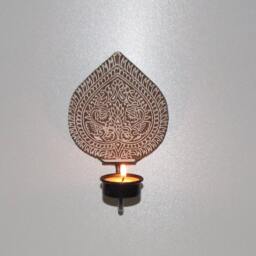 Textile Wooden Block Carved Sconce, Wall Hanging Tea Light Candle Holder, India Arts & Crafts, Handicrafts, Diwali Festival Gift - thumbnail 3