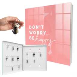 Positive Inspiration Wall Mounted Key Cabinet, Pink Industrial Box, Typographic Texts, For Seeking Joy - thumbnail 2
