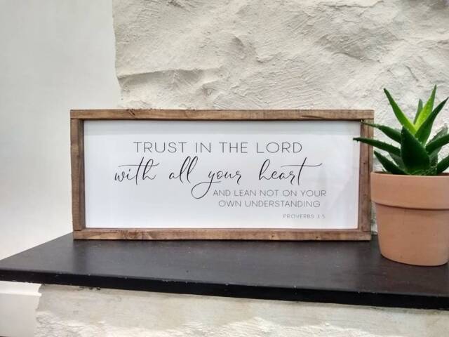 Trust in The Lord With All Your Heart Sign Proverbs 35 Bible Verse Scripture Psalm Painted Wall Home Decor Lean Not On Own Understandi - image 1