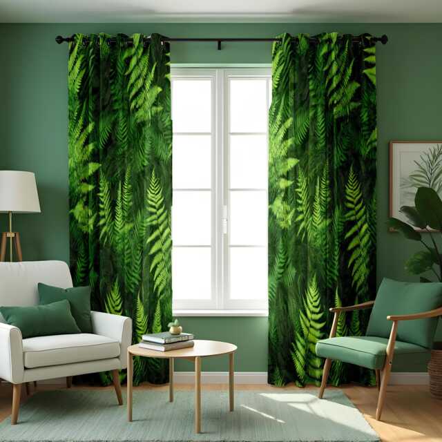 Green Fern Leaf Pattern Curtains, Botanical Nature Inspired Drapes, Fresh & Lush Window Treatments, Tropical&forest Made To Order Curtains - image 1