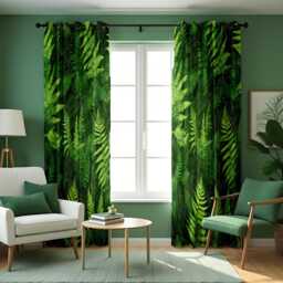 Green Fern Leaf Pattern Curtains, Botanical Nature Inspired Drapes, Fresh & Lush Window Treatments, Tropical&forest Made To Order Curtains