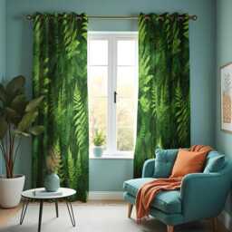 Green Fern Leaf Pattern Curtains, Botanical Nature Inspired Drapes, Fresh & Lush Window Treatments, Tropical&forest Made To Order Curtains - thumbnail 3