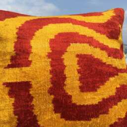 Ikat Pillow Cover - Lumbar Cushion Cover - Uzbek Silk & Velvet - thumbnail 3